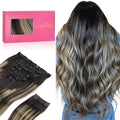 WENNALIFE Clip in Hair Extensions Real Human Hair, 22 Inch 150g 9pcs Balayage Natural Black to Light Blonde Remy Hair Thicker Double Weft Extensiones De Cabello Humano Con Clip Ins Straight Volume