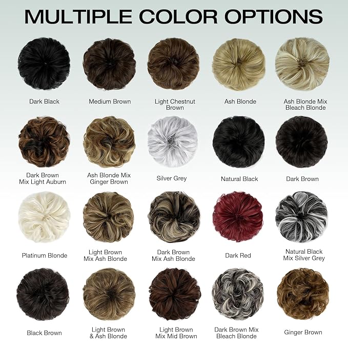 Messy Bun Hair Piece Wavy Curly Scrunchies Fluffy Donut Thick Updo Elegant Chignon Hairpieces for Women Girls, Light Brown Mix Light Auburn 1.4oz