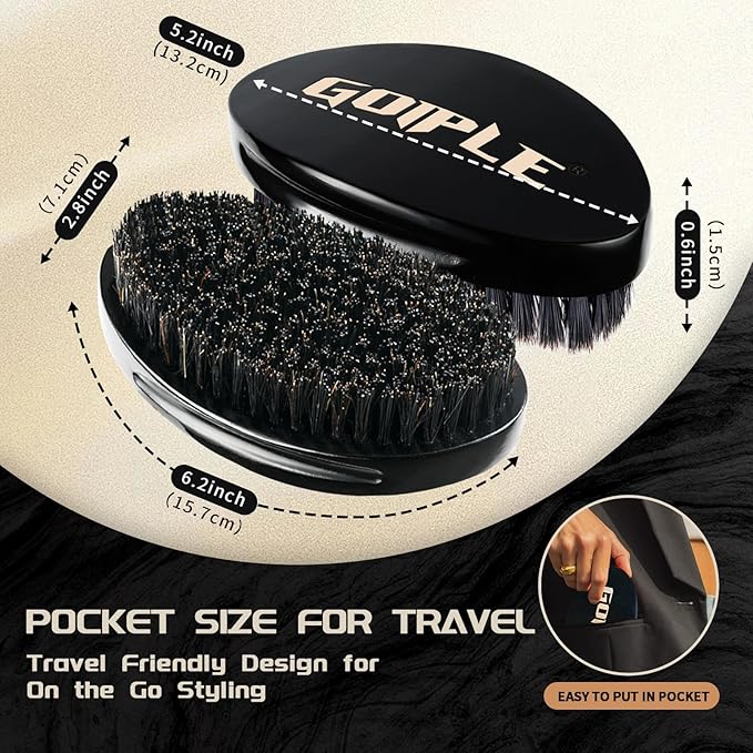 Curved 360 Wave Brush For Men - Medium Hard Palm Brush for Laying Down 360 Waves Made with Natural Boar Bristle and Wood Easy to Hold - Strong Hold Travel Size Wave Pomade Greasy 360 Layer Hair Waves
