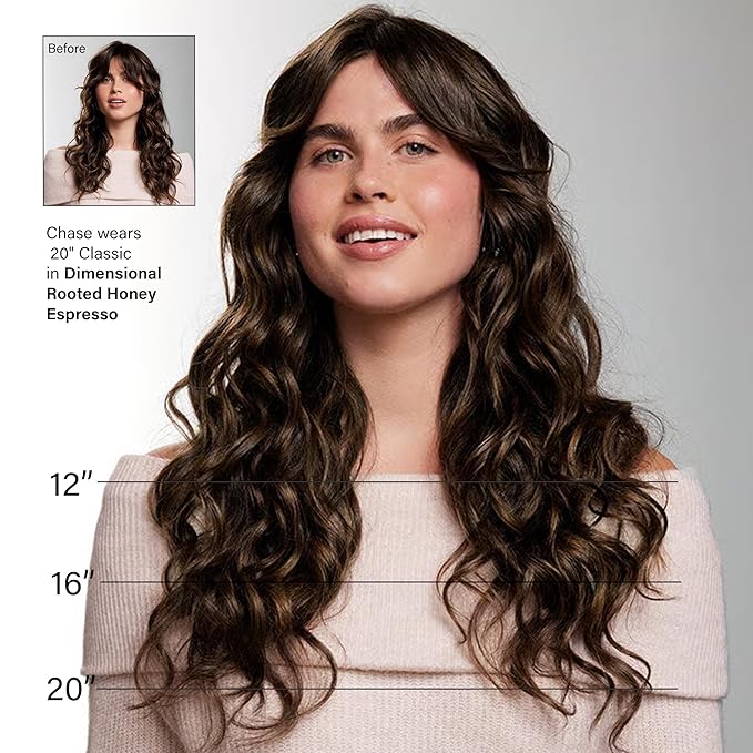 Luxy 100% Remy Human Hair – Halo Clip-In Hair Extensions –Natural Looking Volume & Length - One-Piece - Easy 5-Min Application 150 grams 12" Dimensional Rooted Honey Espresso