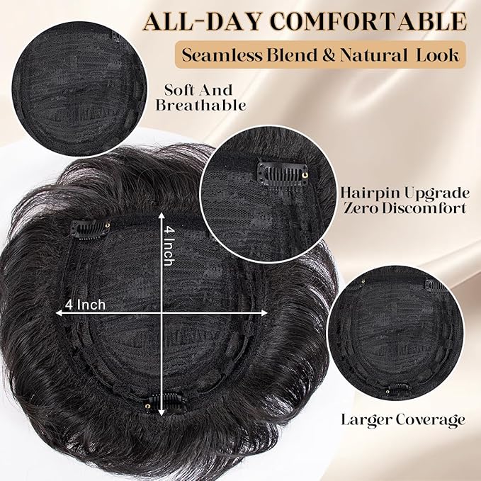 Short Hair Topper for Thinning Hair 4 Inch Short Pixie Cut Toppers Pieces Natural Curly Texture Synthetic Black Wiglets Hairpieces (Black, 4 inch)
