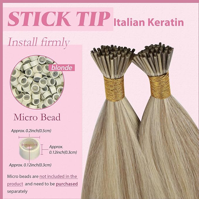 YoungSee I Tip Hair Extensions Human Hair Blonde I Tip Hair Extensions Blonde Highlighted Golden Blond Itip Human Hair Extension Pre Bonded Hair Extension for Women 22 Inch 50g 50s