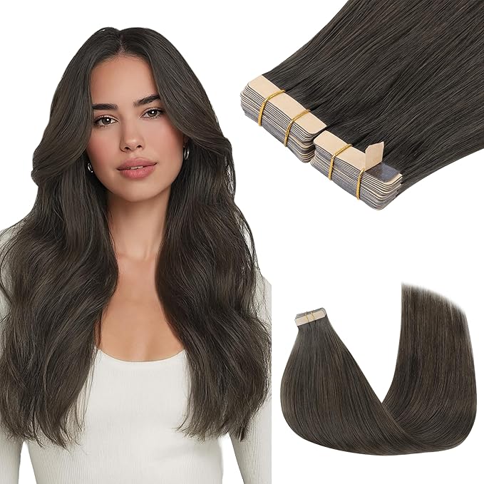 GOO GOO Tape in Hair Extensions Human Hair, 1C Mocha Brown, 24inch 100g 40pcs, Skin Weft Seamless Invisible, Silky Straight with Thick Ends, Remy Human Hair
