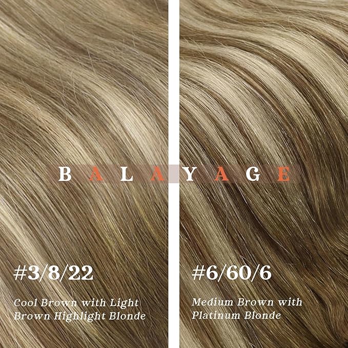 Ve Sunny Balayage Clip in Hair Extensions Human Hair Clip in Extensions Brown Clip in Human Hair Extensions Chestnut Brown with Platinum Blonde Hair Extensions for Holiday Party 120g 7pcs 24inch