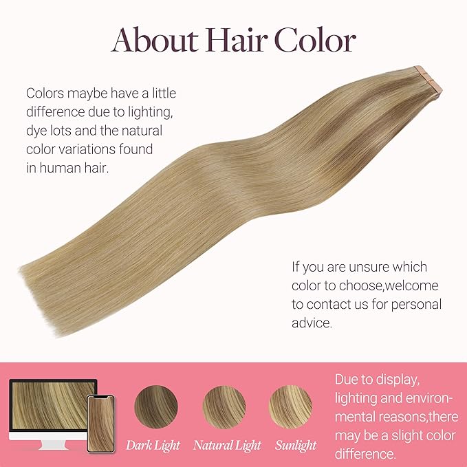 GOO GOO Tape in Hair Extensions Human Hair, #(T12A/18H) P18H Ash Beige Blonde Blend, 22inch 50g 20pcs, Skin Weft Seamless Invisible, Silky Straight with Thick Ends, Remy Human Hair