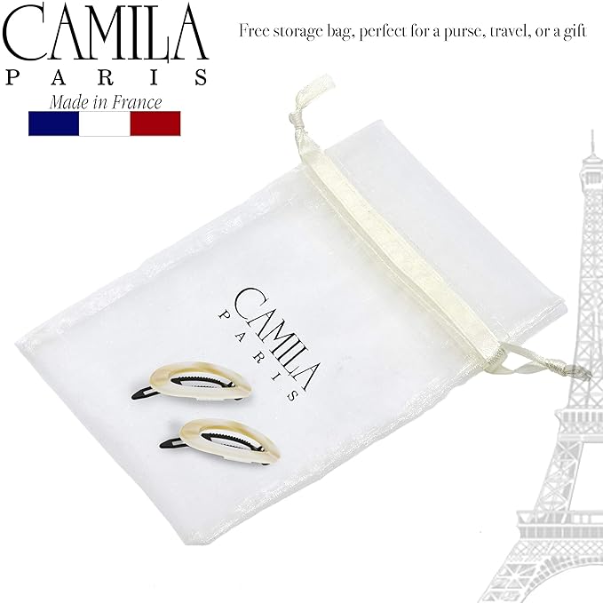 Camila Paris CP1994/2 French Hair Barrette Clip for Women, Handmade, Side Slide-in Metal-Free Closure Strong Hold Grip Hair Clips for Girls, No Slip Durable Styling Hair Accessories, Made in France
