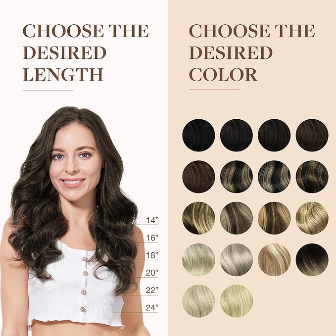 GOO GOO Clip in Hair Extensions Real Human Hair, Remy Human Hair Extensions Clip ins for Women, Natural Human Hair, 14inch 130g 9Pcs, 2A Light Brown