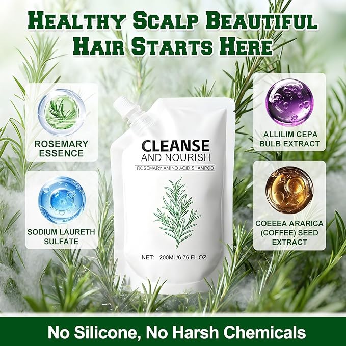 Rosemary Amino Acid Shampoo,Hair Growth Shampoo for Thinning Hair Women and Men Hair Loss,Rosemary Shampoos,Controls Oily,Strengthen Scalp with Natural formula 6.76 fl.oz- 2 Packs (200ML)