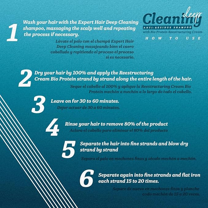 Expert Hair Bio Protein Restructuring Cream and Deep Cleaning Shampoo, Brazilian Keratin Treatment Kit for All Hair Types, Formaldehyde-Free, Sulfate-Free, Vegan, Eco-Friendly, Shiny Hair