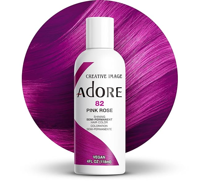 Adore Semi Permanent Hair Color (082 Pink Rose) | Vegan & Cruelty-Free Pink Hair Dye | No Ammonia, No Peroxide, No Alcohol | 4 Fl Oz (Pack of 1)