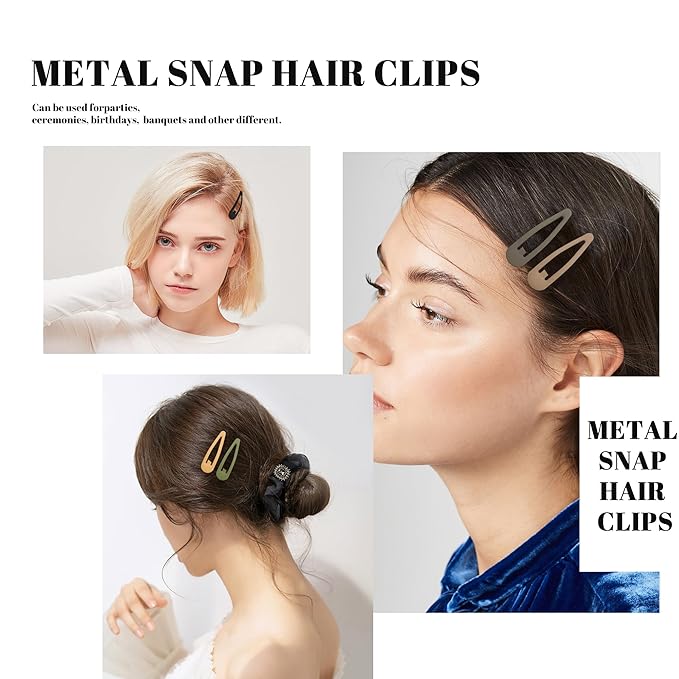 Small Hair Barrettes For Women No Slip Metal Snap Clips For Thin And Fine Hair,Matte Black Brown Green Gray,20 PCS,1.97 x 0.5 Inch.
