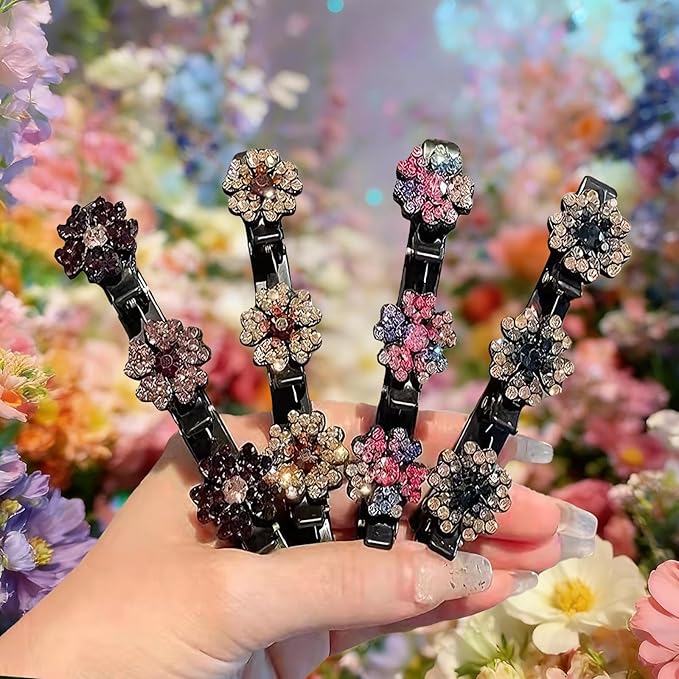 4PCS Sparkling Crystal Stone Braided Hair Clips for Women,Rhinestone Hair Clip for Short and Long Hair,Duckbill Hair Clips for Thick and Fine Hair,Hair Styling Accessories Birthday & Christmas Gifts