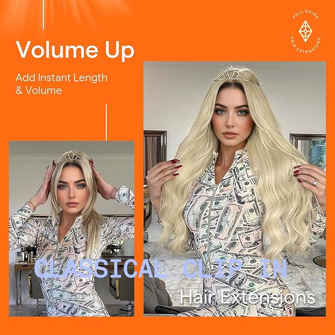 Full Shine Human Hair Extensions Clip ins Platinum Blonde Short Hair Extensions Real Human Hair Clip ins for A Bob Haircut for Diy 12 Inch 7 Pcs 95 G