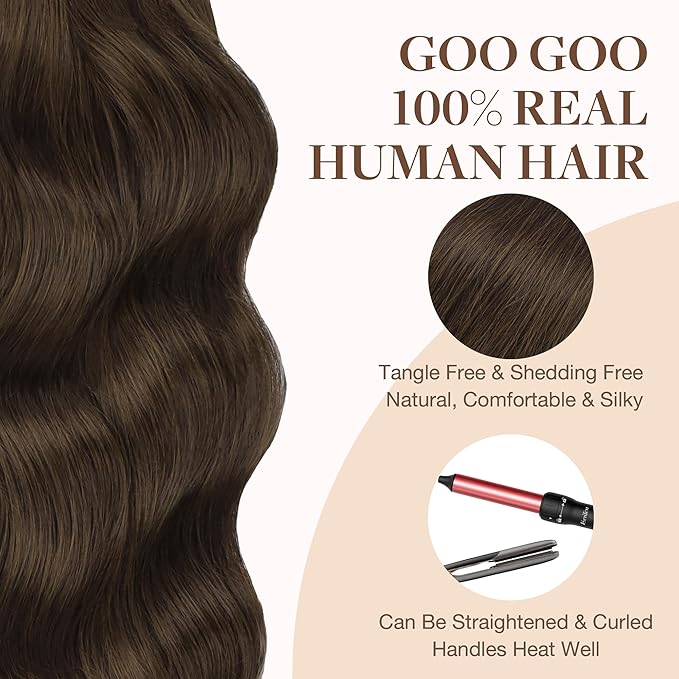 GOO GOO Tape in Hair Extensions Human Hair, 4A Chocolate Brown, 12inch 80g 40pcs, Skin Weft Seamless Invisible, Silky Straight with Thick Ends, Remy Human Hair