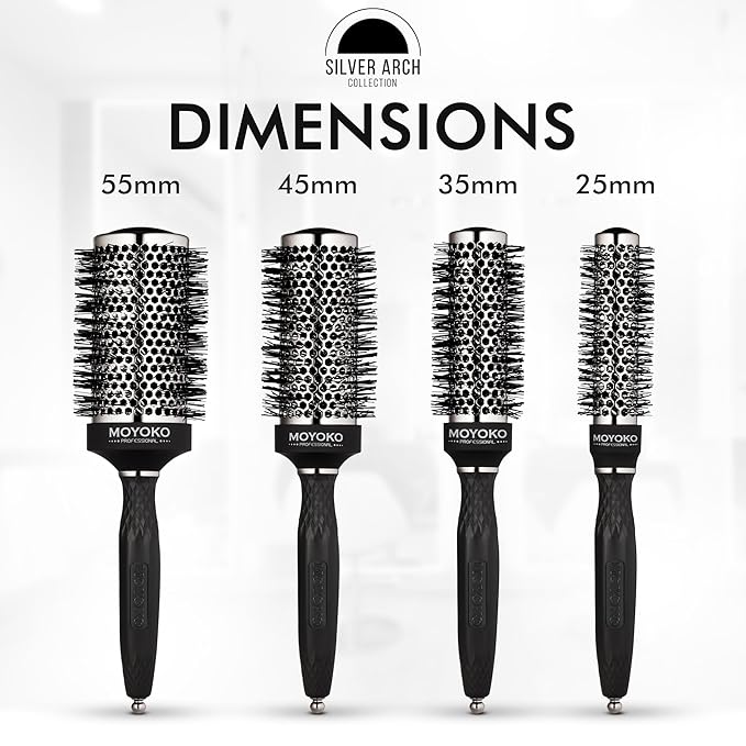Silver Arch Round Brush for Blow Out (35mm) Professional Metal Round Hair Brush for Blow Drying Hair with Sectioning Pin, Salon Quality Honeycomb Design with Anti-Static Ionic Technology