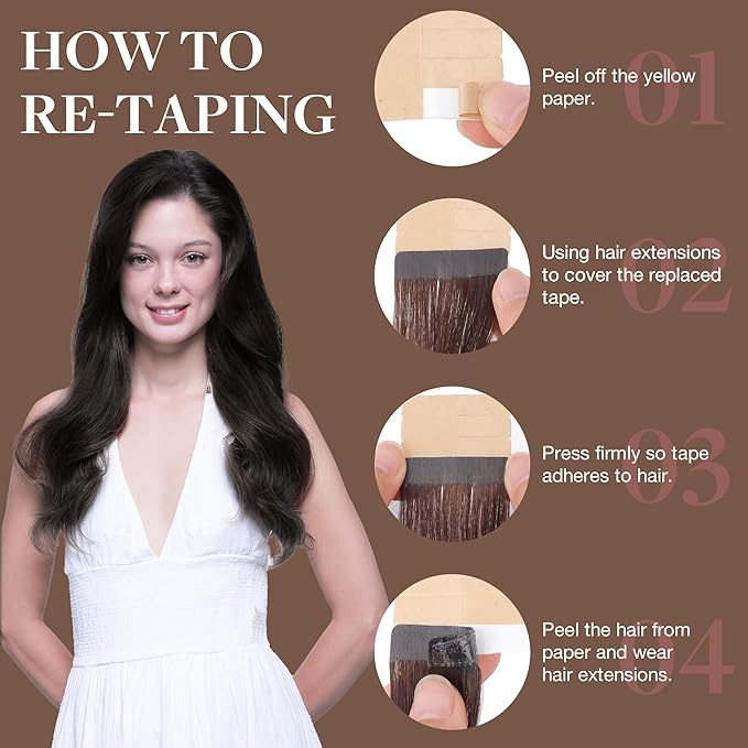 GOO GOO Tape in Hair Extensions Human Hair, 2 Dark Brown, 22inch 50g 20pcs, Thick Ends Straight Seamless, Invisible