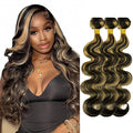 Highlight Human Hair Bundles Blonde Body Wave Bundle 24 26 28 Inch Double Weft 2 Tone Black and Hondy Blonde Bundle Niegmeag Peruvian Virgin Remy Hair Extensions