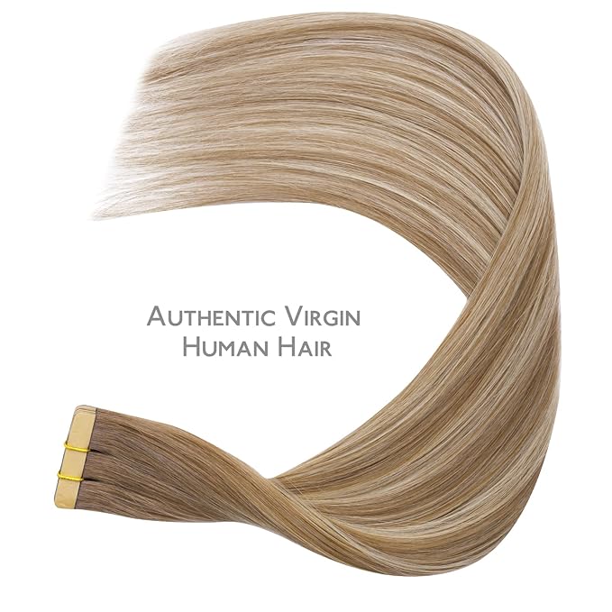 WENNALIFE Tape in Hair Extensions Human Hair Balayage Dirty Blonde with Platinum Ends Tape in Extensions, 10pcs 20g 10 inch Remy Invisible Tape Ins Straight Colored Soft Refill Set