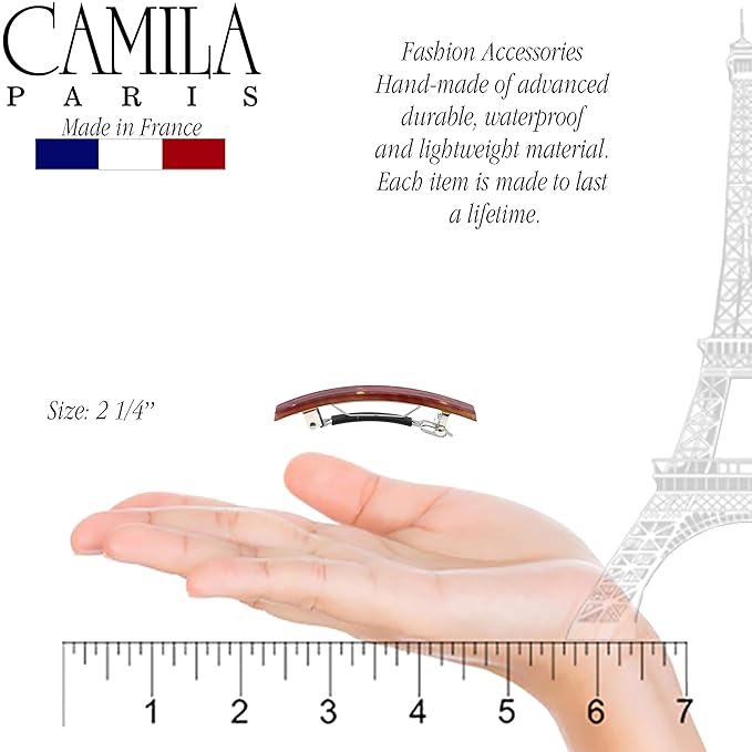 Camila Paris CP3031 French Hair Barrette Clip for Girls, Set of 2 Red Rubberized Metal Clasp Strong Hold Grip Hair Clips for Women, No Slip Durable Styling Girls Hair Accessories, Made in France