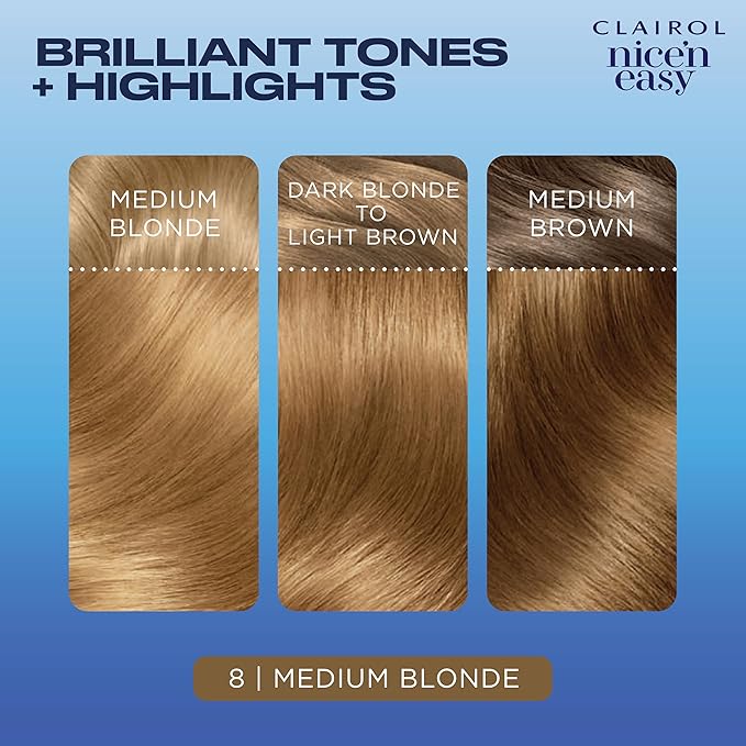 Clairol Nice'n Easy Permanent Hair Dye, 8 Medium Blonde Hair Color, Pack of 1