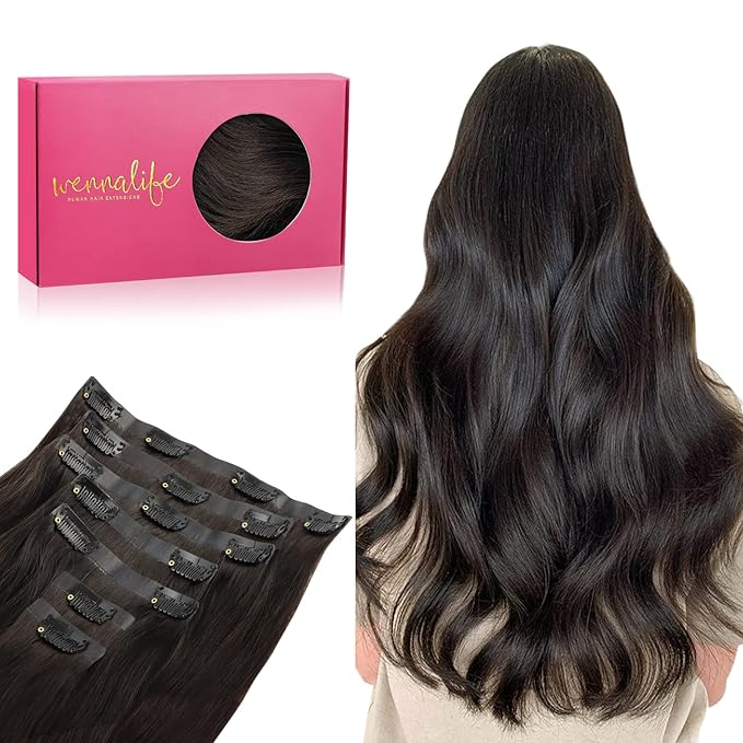 WENNALIFE Seamless Clip In Hair Extensions Human Hair, 24 Inch 160g 7pcs Dark Brown Hair Extensions Clip in Human Hair Invisible PU Skin Weft Natural Remy Human Hair Extensions