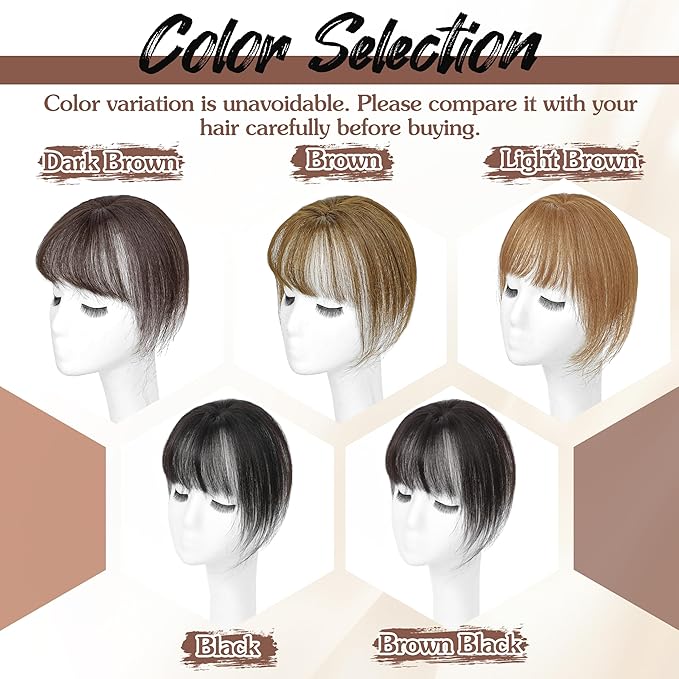 Hair Toppers for Women Real Human Hair - 360° Coverage Dark Brown Clip In Topper with Bangs for Thinning Hair Upgraded 4×6 cm Silk Base Ideal for Everyday Use