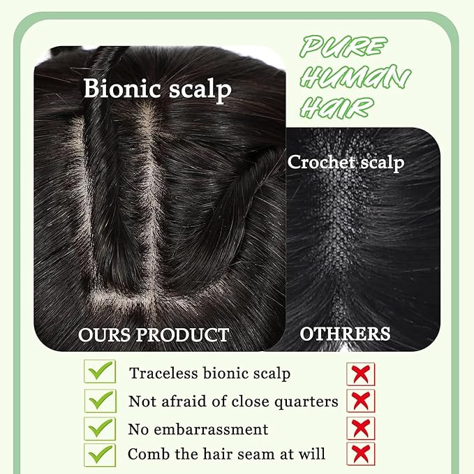 Hair Toppers for Women Real Human Hair, 360°3D Bangs Clip Human Toppers for Women with Thinning hair Realistic Scalp Line (60#, 3D Wispy Bangs(11 * 7))