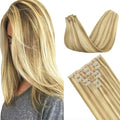 GOO GOO Clip in Hair Extensions Real Human Hair, Remy Human Hair Extensions Clip ins for Women, Natural Human Hair, 24inch 140g 7Pcs, #16/22 Light Blonde Highlighted Golden Blonde