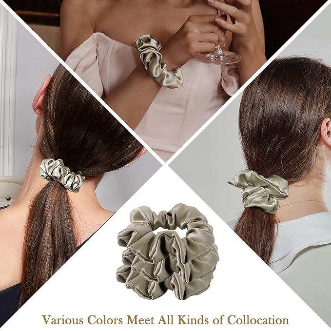 Mulberry Silk Hair Ties, Frizz Prevention and No Damage, Sleep and Night Accessories for Women (Apricot) - 3 Pack
