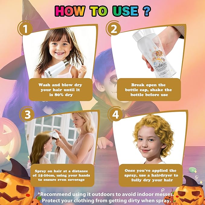 Gold Temporary Hair Color Spray for Kids, Silver Instant Colored Hair Dye Alternative for Boys Girls Teens Men Women, Quick Styling for Party Christmas Halloween, Disposable Washable, 150ml