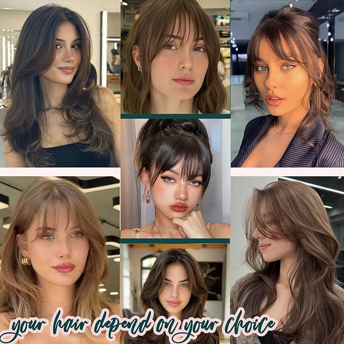 Benehair Clip on Bangs Human Hair, Front Hair Extensions for Women Hair Pieces with Temples for Daily Wear (Medium Brown)