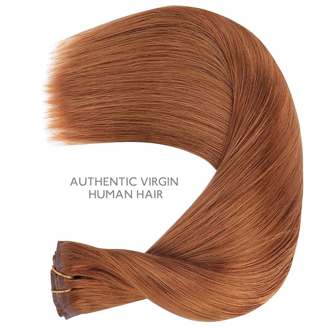WENNALIFE Seamless Clip In Hair Extensions Human Hair, 18 Inch 130g 7pcs Dirty Ginger Real Hair Extensions Clip in Human Hair Invisible PU Skin Weft Natural Remy Human Hair Extensions