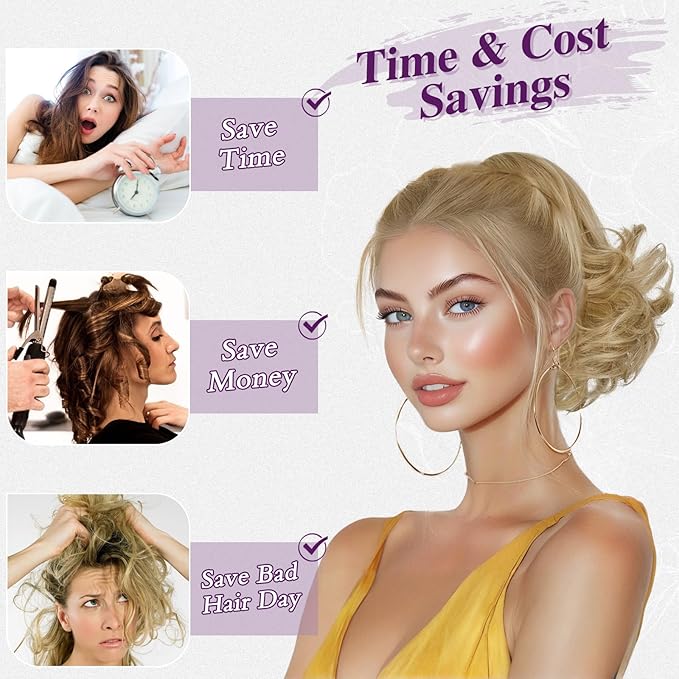 BARSDAR Short Blonde Drawstring Ponytail - 10 Inch Wavy Comb Clip Ponytail Extensions for Women - Synthetic Clip in Ponytails Hairpieces Fake Pony Tails Daily - Medium Blonde with Highlights