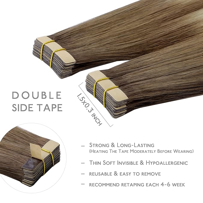 WENNALIFE Tape in Hair Extensions Human Hair, 20pcs 30g 10 inch Sandy Brown to Platinum Blonde Remy Hair Extensions Straight Human Hair Tape in Extensions Skin Weft Tape Extensions Human Hair