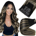 Full Shine Real Hair Clip in Extensions Balayage Seamless Clip ins Off Black to Black With Caramel Blonde Invisible Hair Extension Black Remy Natural Hair Longevity 120 Grams 18 Inch 8 Pcs