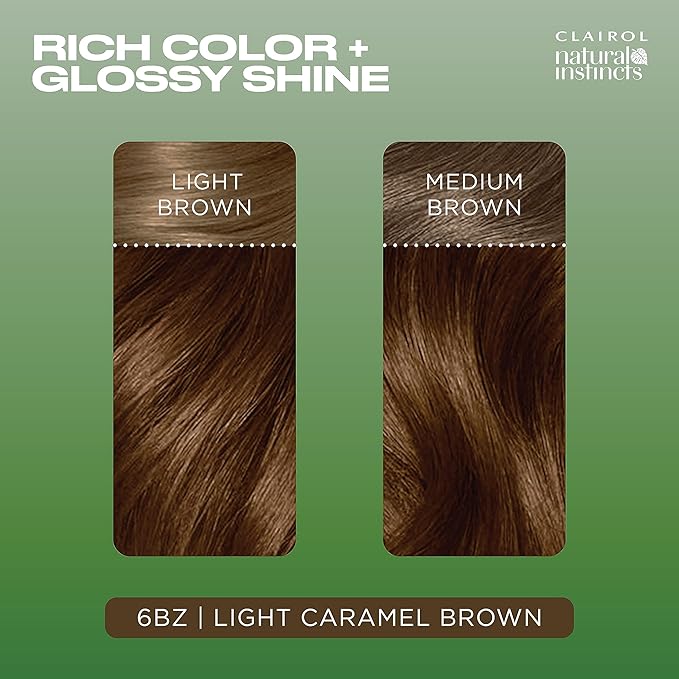 Clairol Natural Instincts Demi-Permanent Hair Dye, 6BZ Light Caramel Brown Hair Color, Pack of 3
