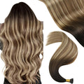YoungSee Itip Hair Extensions Brown Balayage 24 Inch Keratin Itip Human Hair Extensions Ombre Dark Brown to Medium Brown with Blonde Itip Extensions Long Straight Hair 50g 50s