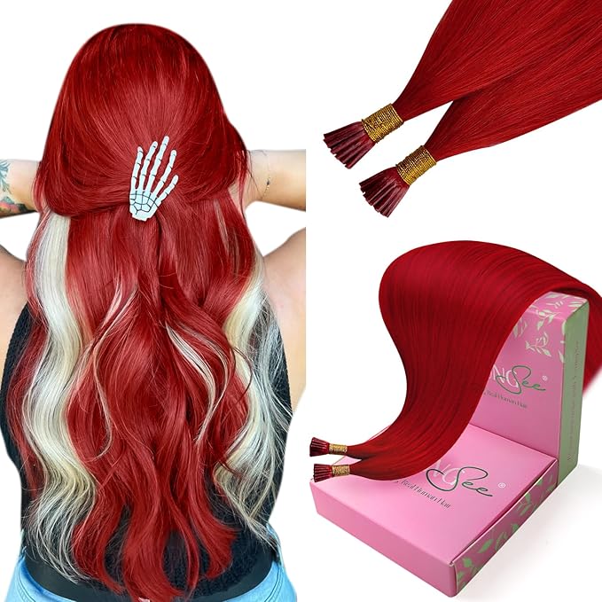 YoungSee Red Hair Extensions I Tips 20 Inch Colored I Tip Extensions Human Hair Red 25s 25g Itip Hair Extension Real Human Hair Colorful Remy Hair Diy Hair-Extension