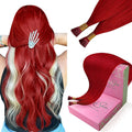 YoungSee Red Itip Human Hair Extensions 24 Inch Itips Hair Extensions Human Hair 25g Red Colored Hair Extensions Itips Long Hair for Girls Party Highlights 25 Strands
