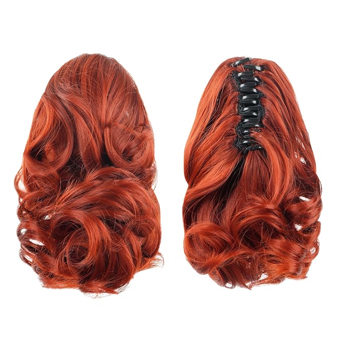 Auburn Ponytail Extension,9" Short Curly Wavy Claw Clip Pony tails Hair Extensions Natural Soft Synthetic Hairpiece for Women