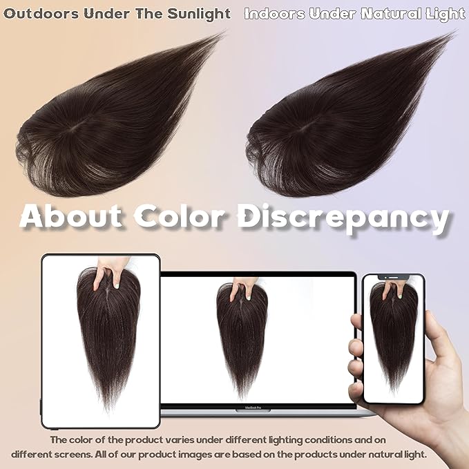 Hair Toppers for Women Real Human Hair-U Shape Toppers Hair Pieces for Women with Thinning Hairr 150% Density Silk Base Clip in Human Topper with Bangs for Daily Use(Dark Brown
