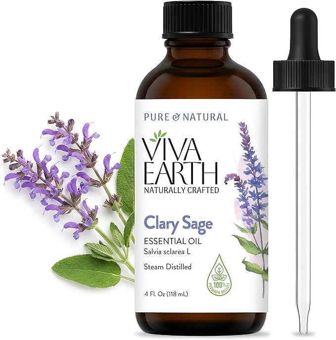 Clary Sage Essential Oil – Pure and Natural Clary Sage Aroma for Diffusers, Aromatherapy, Hair and Scalp Care, Skin Care, Massage Oils, Soap and Candle Making – with Dropper, 4 oz
