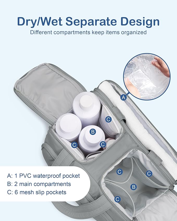 TOPDesign Travel Toiletry Bag for Women, Puffer Large Toiletry Bag, Lightweight Cosmetic Makeup Organizer with Handle for Traveling, Accessories, Essentials, Toiletries (Grey)