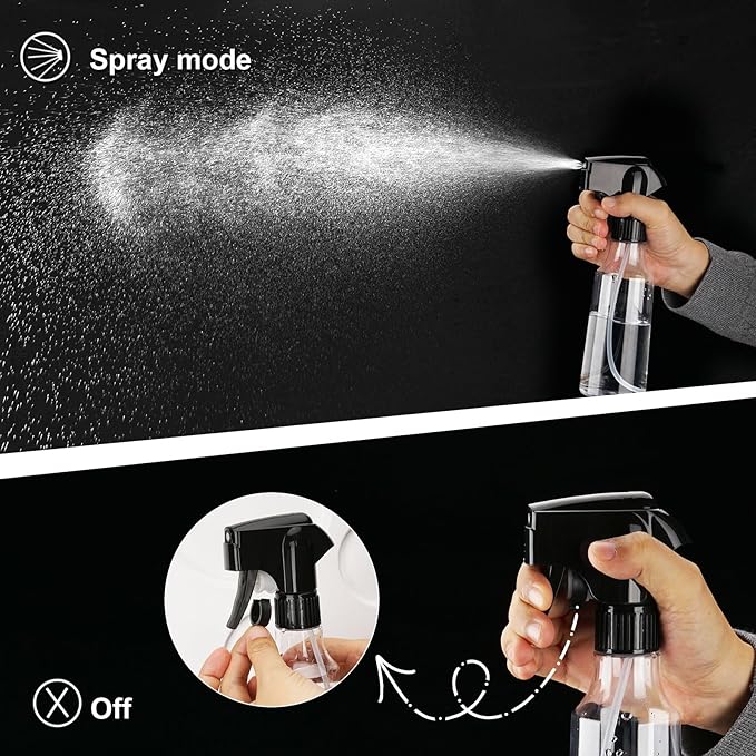 Plastic Spray Bottles 12oz Continuous Spray Bottle Mist Spraying Heavy Duty Empty Water Spray Bottles for Hair, Cleaning Solutions, Plants，Essential Oils 2 Pack (Clear-2pcs)