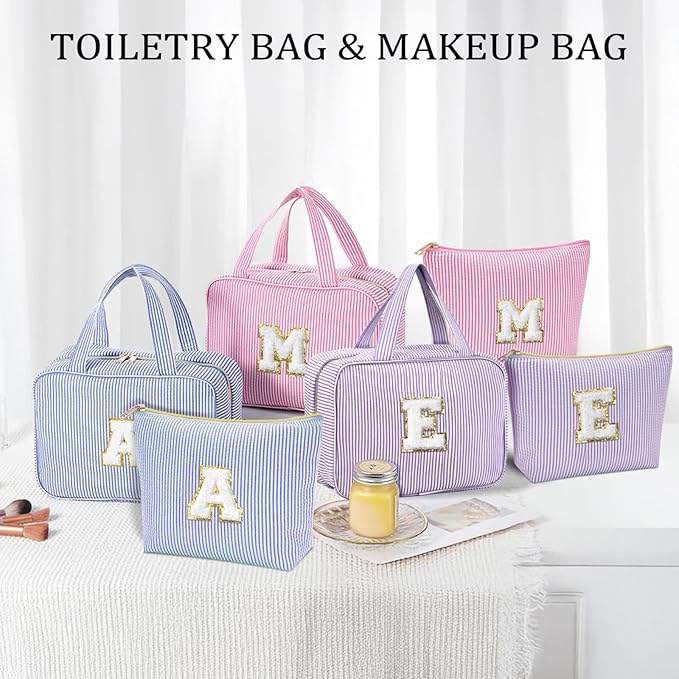 YOOLIFE Hanging Toiletry Bag for Women - Travel Toiletry Bag Makeup Bag, Portable Toiletries Cosmetic Bag, Airplane Travel Essentials - Letter P, Blue