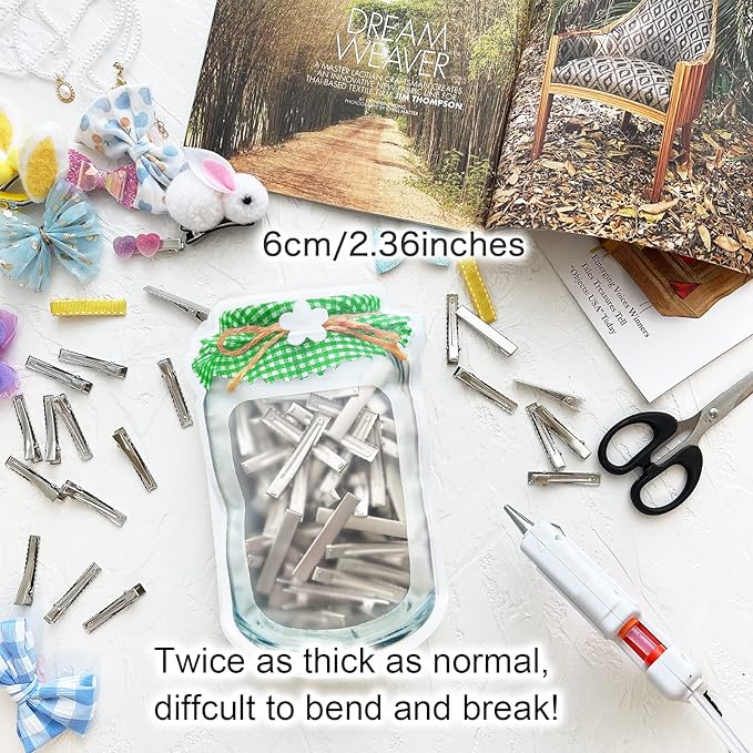 HiJeaton 60Pcs Alligator Metal Clips for Hair Bows and Crafts - Large Plain DIY Hairdresser Clips for Bow Making and Supplies (6cm/2.36")