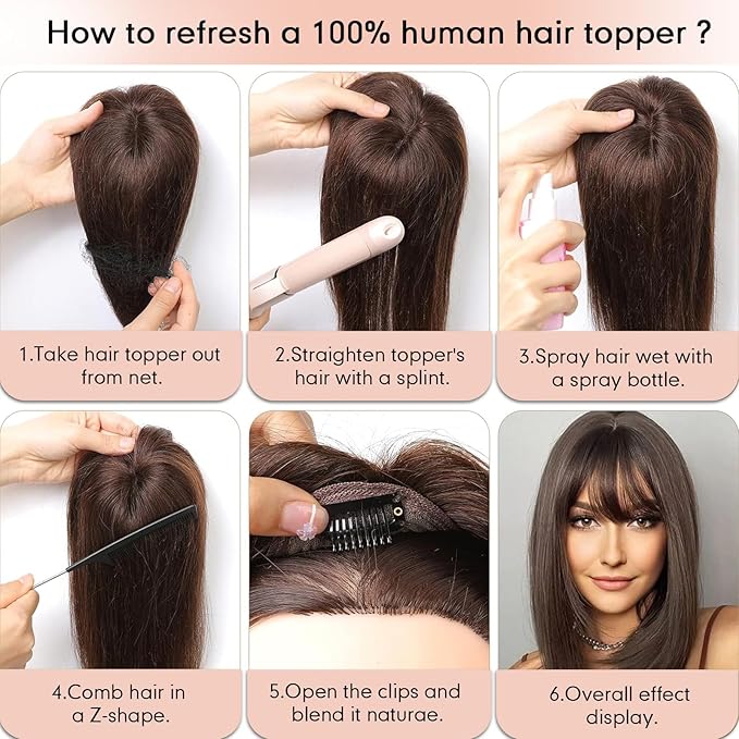 starluck Hair Toppers for Women Real Human Hair, 5"*5.5"Large Coverage Brown with Blond Highlight HairTopper No Bangs,100% Real Human Hair Toppers for Women with Thinning Hair,Cover Gray HairRoots