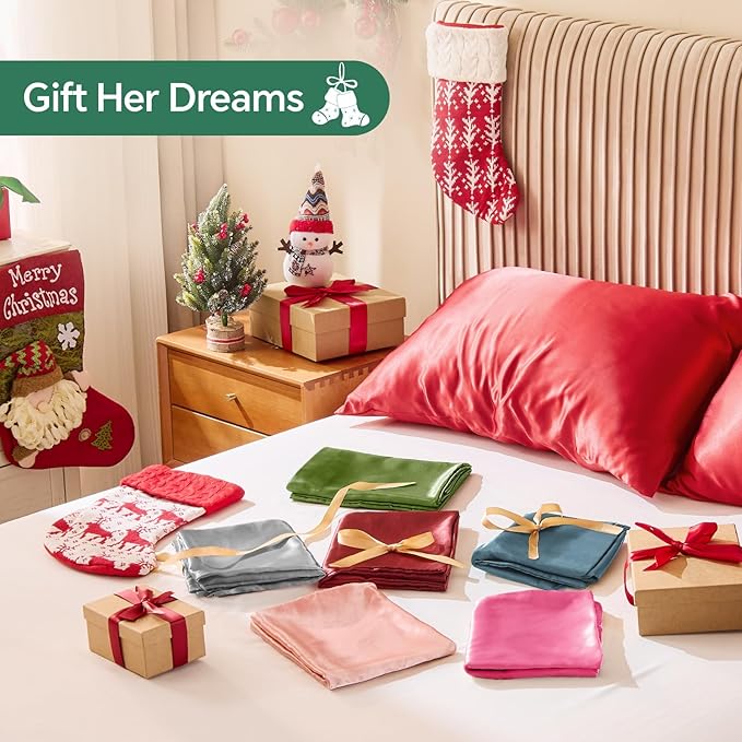 BEDELITE Satin Pillowcase for Hair and Skin, Super Soft and Cooling Similar to Silk Pillow Cases 2 Pack with Envelope Closure, Gift for Women Men(13"x18" Toddler Size, Dark Grey)