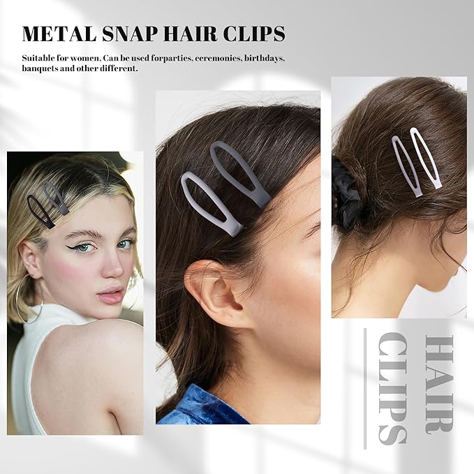 16 PCS Snap Hair Clips Metal Barrettes for Women Non Slip Barrettes for Thick and Thin Fine Hair,Matte Black Gray White,2.36 x 0.43 Inches.