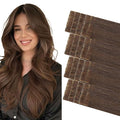 COOKAYU Invisible Human Hair Tape in Extensions, Tape in Hair Extensions Human Hair Medium Brown Invisible Tape ins Hair 20pcs 50g 22Inch